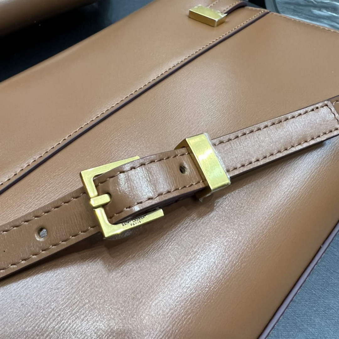 YSL 675626 Manhattan Small Shoulder Bag In Box Saint Laurent Leather Caramel