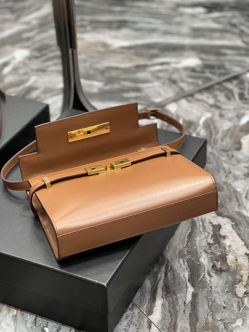 YSL 675626 Manhattan Small Shoulder Bag In Box Saint Laurent Leather Caramel