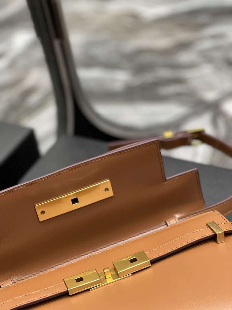 YSL 675626 Manhattan Small Shoulder Bag In Box Saint Laurent Leather Caramel