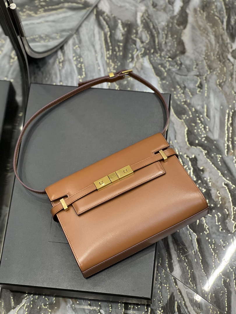 YSL 675626 Manhattan Small Shoulder Bag In Box Saint Laurent Leather Caramel