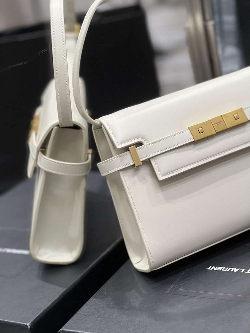 YSL 675626 Manhattan Small Shoulder Bag In Box Saint Laurent Leather White