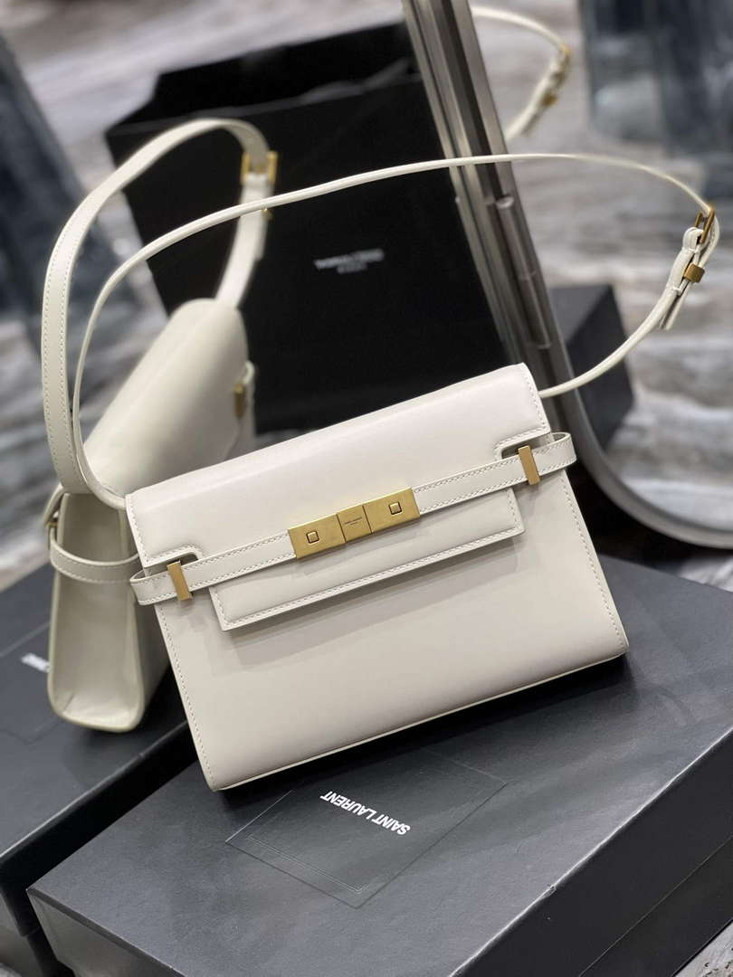 YSL 675626 Manhattan Small Shoulder Bag In Box Saint Laurent Leather White