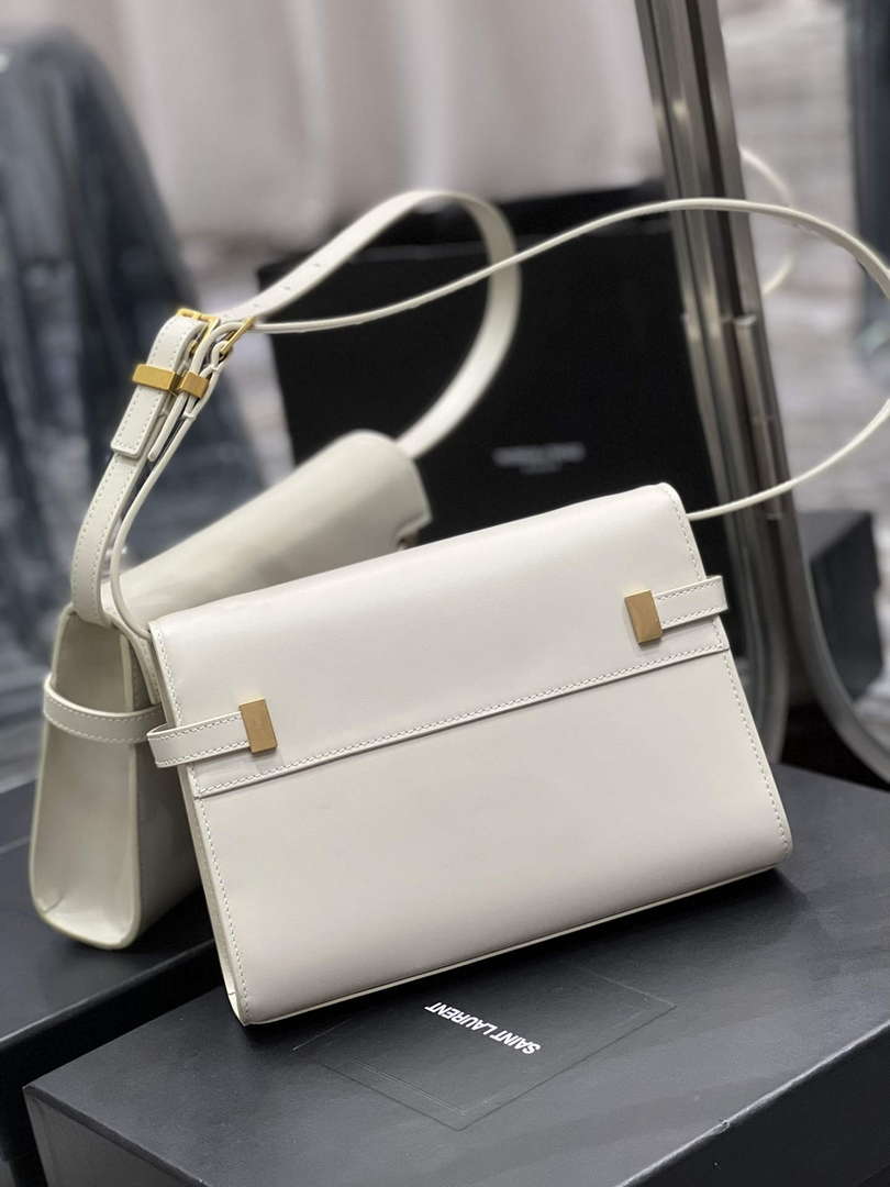 YSL 675626 Manhattan Small Shoulder Bag In Box Saint Laurent Leather White