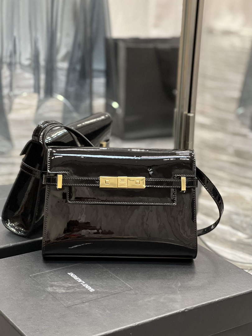 YSL 675626 Manhattan Small Shoulder Bag In Patent Leather Black - Default Title - View 1