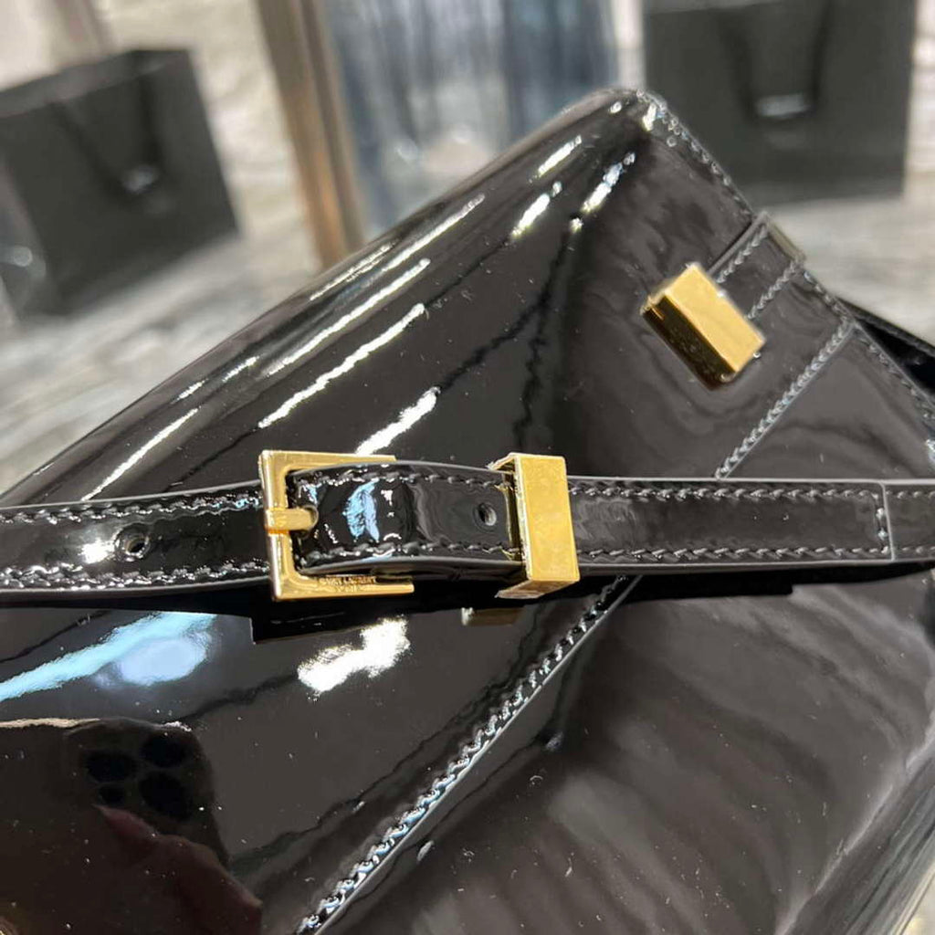 YSL 675626 Manhattan Small Shoulder Bag In Patent Leather Black