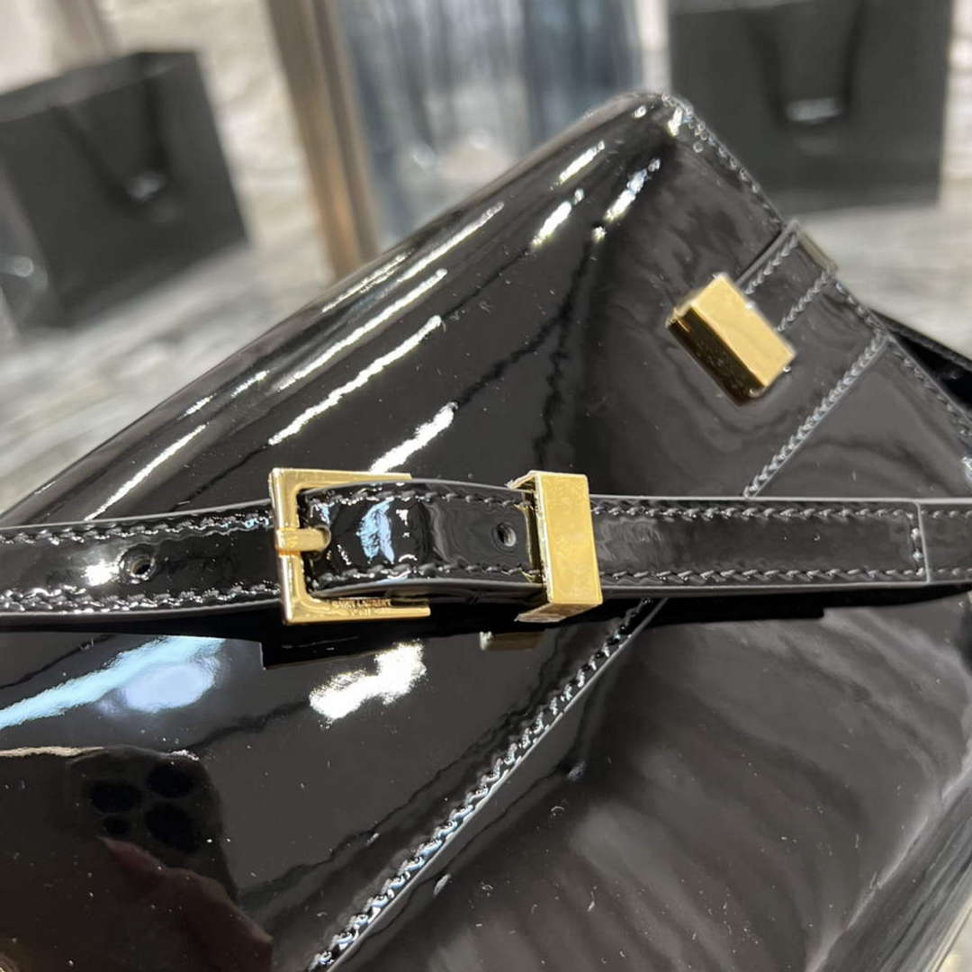 YSL 675626 Manhattan Small Shoulder Bag In Patent Leather Black