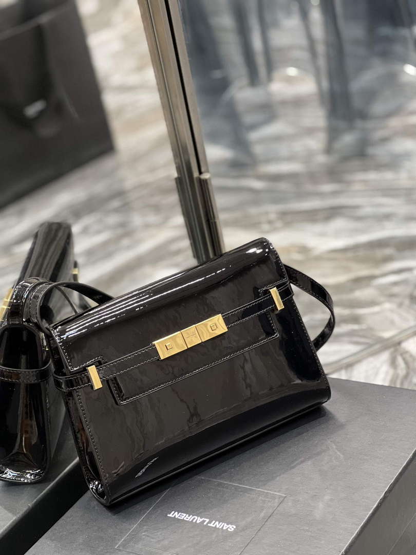 YSL 675626 Manhattan Small Shoulder Bag In Patent Leather Black - Default Title - View 4