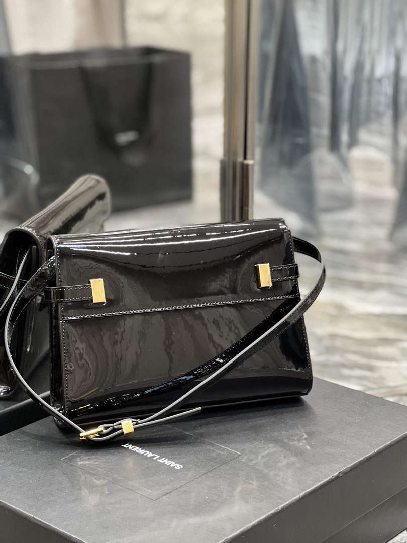 YSL 675626 Manhattan Small Shoulder Bag In Patent Leather Black