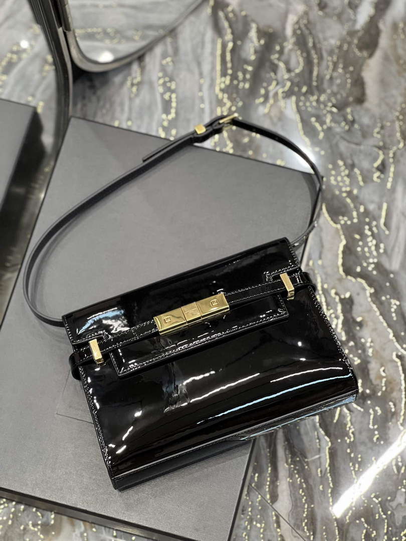 YSL 675626 Manhattan Small Shoulder Bag In Patent Leather Black