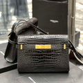 YSL 675626 Manhattan Small Shoulder Bag In Shiny Crocodile-Embossed Leather Black - Default Title - View 1