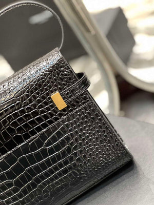 YSL 675626 Manhattan Small Shoulder Bag In Shiny Crocodile-Embossed Leather Black - Default Title - View 12