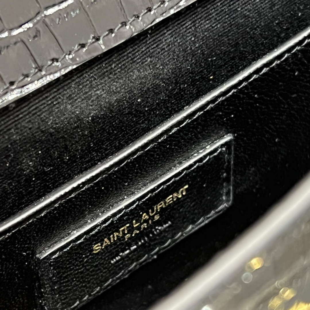 YSL 675626 Manhattan Small Shoulder Bag In Shiny Crocodile-Embossed Leather Black
