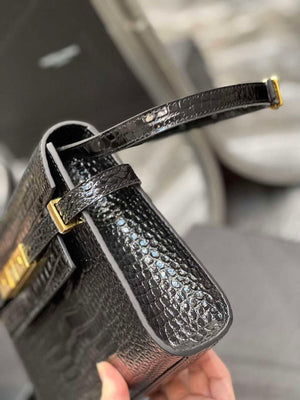 YSL 675626 Manhattan Small Shoulder Bag In Shiny Crocodile-Embossed Leather Black - Default Title - View 5