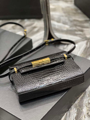 YSL 675626 Manhattan Small Shoulder Bag In Shiny Crocodile-Embossed Leather Black - Default Title - View 6