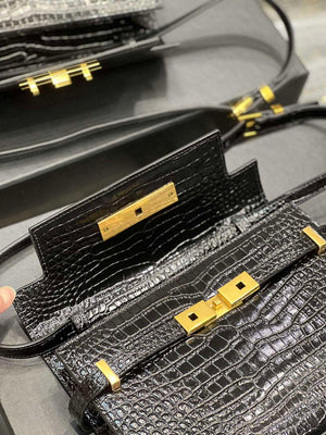 YSL 675626 Manhattan Small Shoulder Bag In Shiny Crocodile-Embossed Leather Black - Default Title - View 7