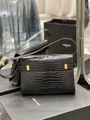 YSL 675626 Manhattan Small Shoulder Bag In Shiny Crocodile-Embossed Leather Black - Default Title - View 9
