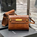 YSL 675626 Manhattan Small Shoulder Bag In Shiny Crocodile-Embossed Leather Caramel - Default Title - View 1