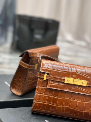 YSL 675626 Manhattan Small Shoulder Bag In Shiny Crocodile-Embossed Leather Caramel - Default Title - View 10