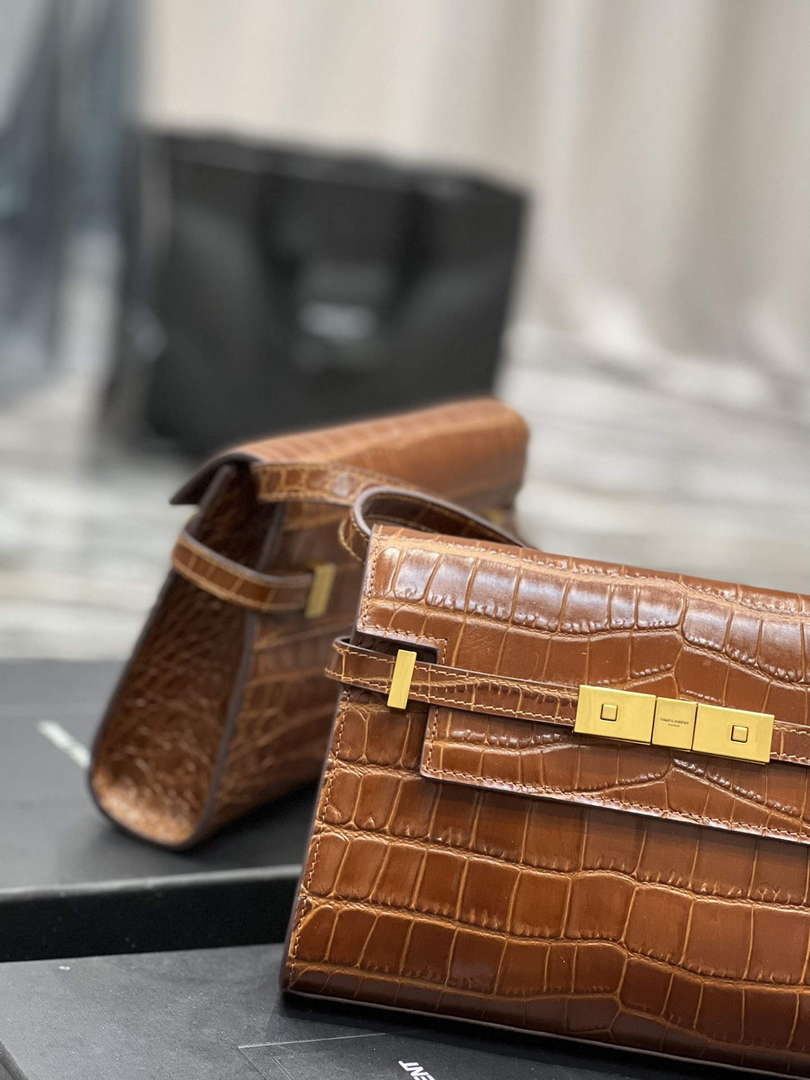 YSL 675626 Manhattan Small Shoulder Bag In Shiny Crocodile-Embossed Leather Caramel - Default Title - View 10