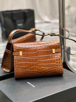 YSL 675626 Manhattan Small Shoulder Bag In Shiny Crocodile-Embossed Leather Caramel - Default Title - View 5