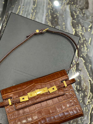 YSL 675626 Manhattan Small Shoulder Bag In Shiny Crocodile-Embossed Leather Caramel - Default Title - View 7