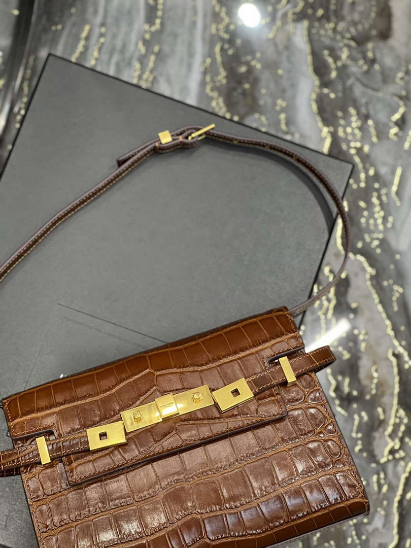 YSL 675626 Manhattan Small Shoulder Bag In Shiny Crocodile-Embossed Leather Caramel - Default Title - View 7