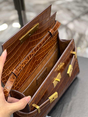 YSL 675626 Manhattan Small Shoulder Bag In Shiny Crocodile-Embossed Leather Caramel - Default Title - View 9