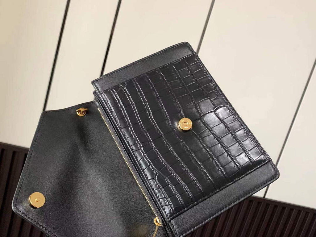 YSL 685574 Gaby Mini Satchel In Crocodile-Embossed Lacquered black