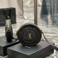 YSL 685601 Saint Laurent Sac Round Raffia Bag In Black - Default Title - View 1