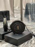 YSL 685601 Saint Laurent Sac Round Raffia Bag In Black