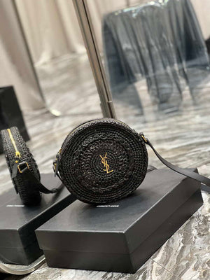 YSL 685601 Saint Laurent Sac Round Raffia Bag In Black - Default Title - View 2