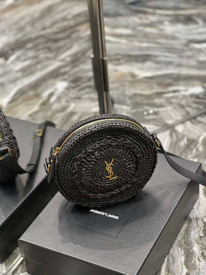 YSL 685601 Saint Laurent Sac Round Raffia Bag In Black - Default Title - View 3