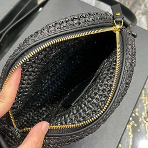 YSL 685601 Saint Laurent Sac Round Raffia Bag In Black - Default Title - View 6