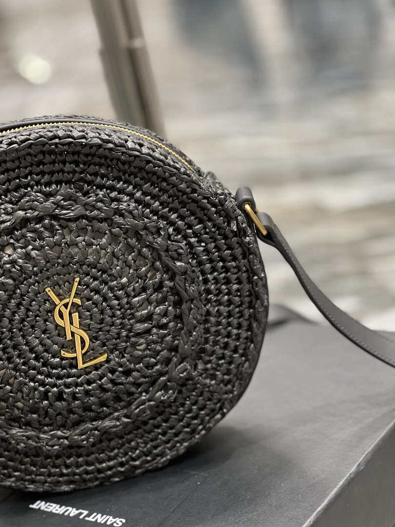 YSL 685601 Saint Laurent Sac Round Raffia Bag In Black - Default Title - View 9