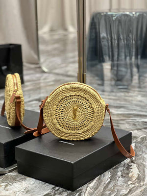 YSL 685601 Saint Laurent Sac Round Raffia Bag In Neutral - Default Title - View 1