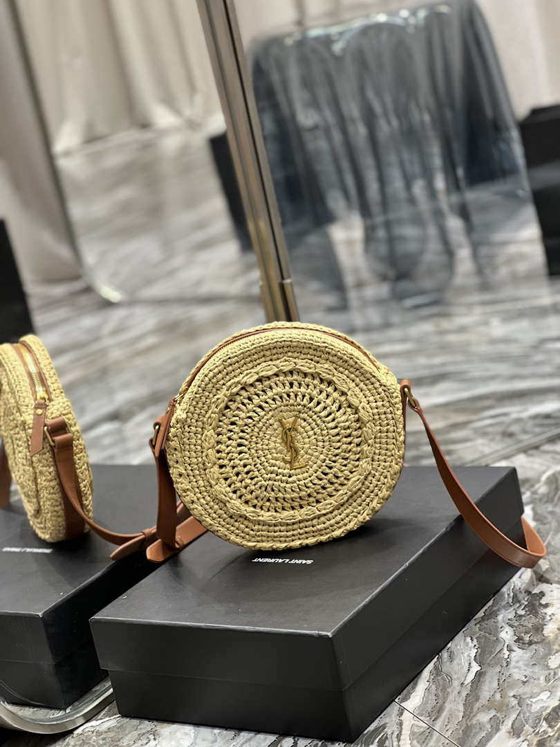 YSL 685601 Saint Laurent Sac Round Raffia Bag In Neutral - Default Title - View 2