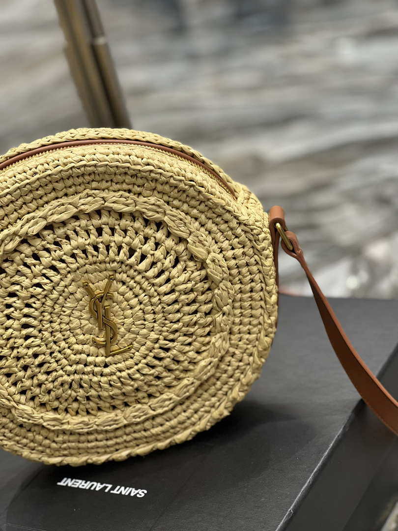 YSL 685601 Saint Laurent Sac Round Raffia Bag In Neutral - Default Title - View 3