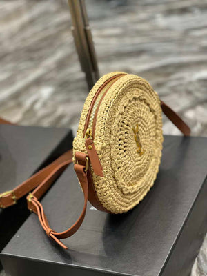 YSL 685601 Saint Laurent Sac Round Raffia Bag In Neutral - Default Title - View 4