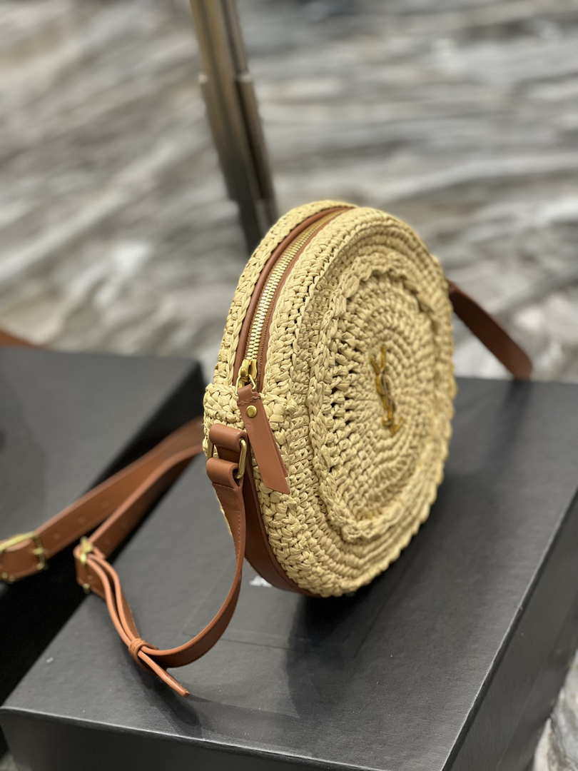 YSL 685601 Saint Laurent Sac Round Raffia Bag In Neutral