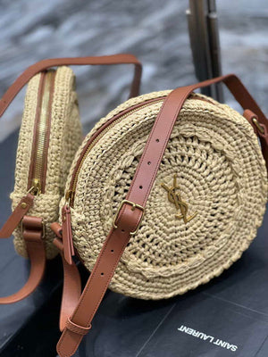 YSL 685601 Saint Laurent Sac Round Raffia Bag In Neutral - Default Title - View 5