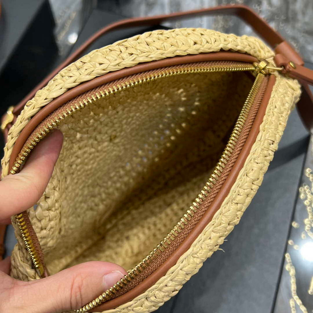YSL 685601 Saint Laurent Sac Round Raffia Bag In Neutral