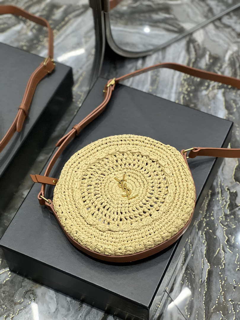 YSL 685601 Saint Laurent Sac Round Raffia Bag In Neutral - Default Title - View 8