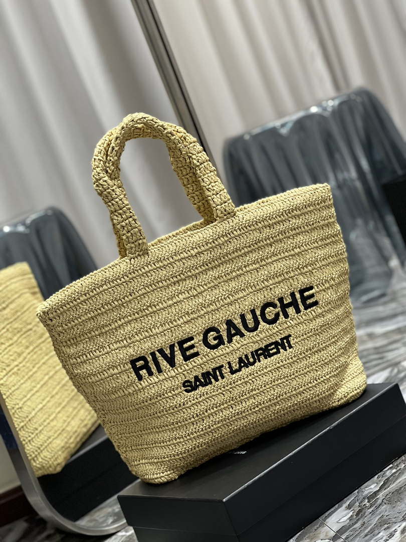 YSL 688864 Saint Laurent Rive Gauche Tote  in Apricot Raffia