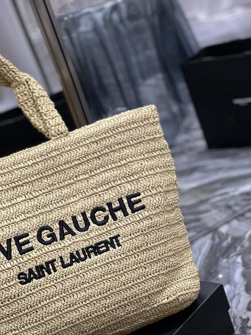 YSL 688864 Saint Laurent Rive Gauche Tote  in Apricot Raffia