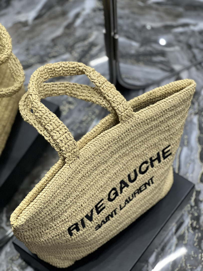 YSL 688864 Saint Laurent Rive Gauche Tote  in Apricot Raffia