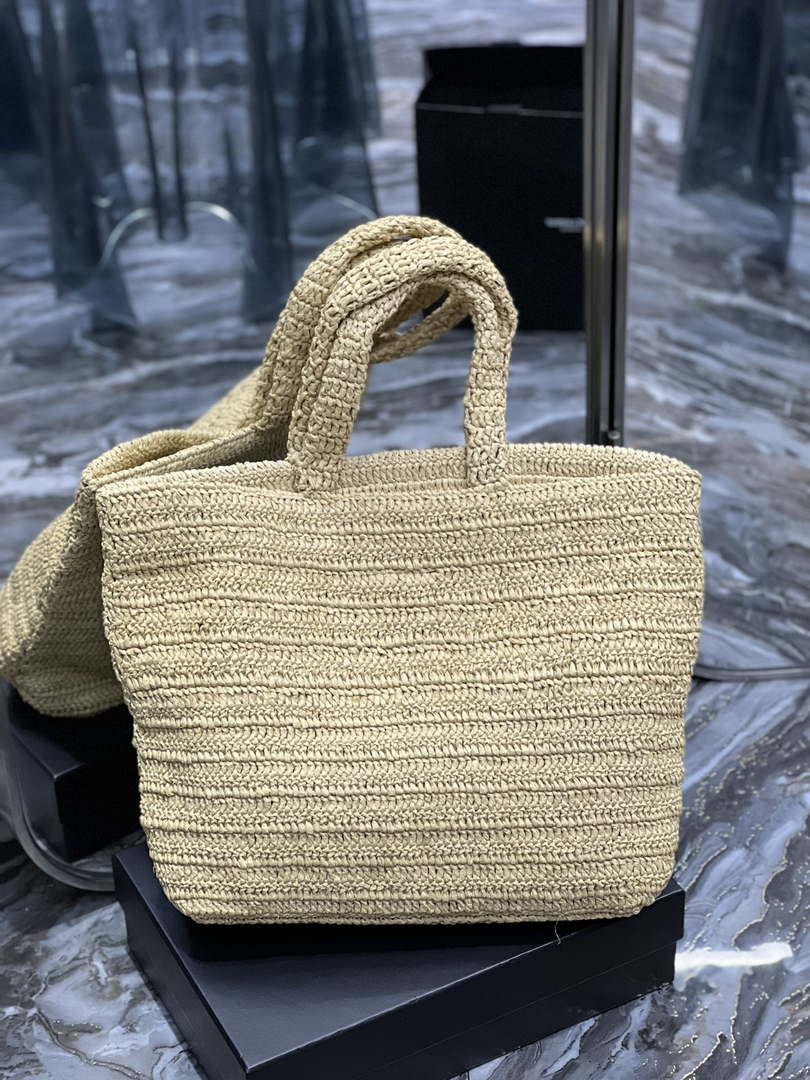 YSL 688864 Saint Laurent Rive Gauche Tote  in Apricot Raffia
