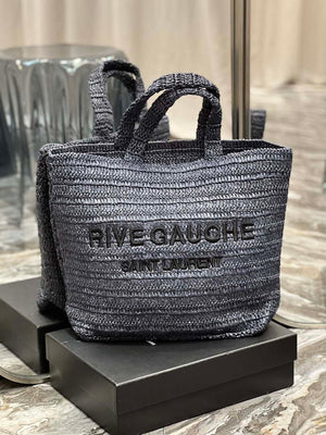 YSL 688864 Saint Laurent Rive Gauche Tote in Black Raffia - Default Title - View 1