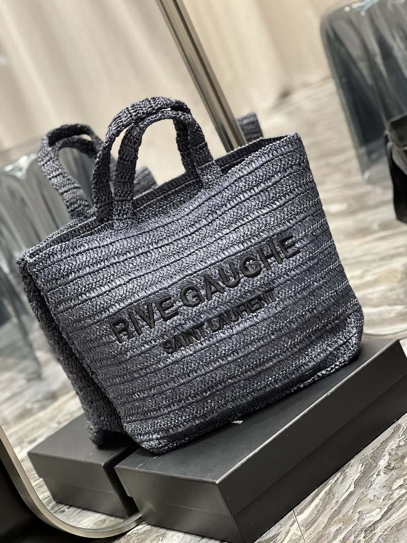 YSL 688864 Saint Laurent Rive Gauche Tote in Black Raffia - Default Title - View 2