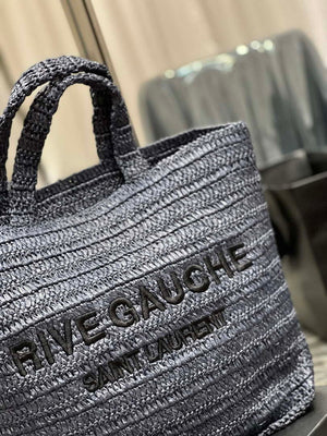 YSL 688864 Saint Laurent Rive Gauche Tote in Black Raffia - Default Title - View 4