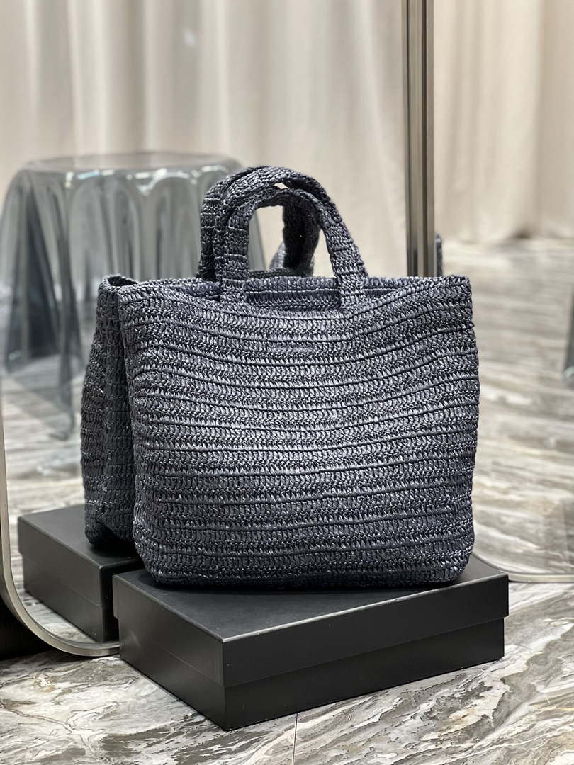 YSL 688864 Saint Laurent Rive Gauche Tote in Black Raffia